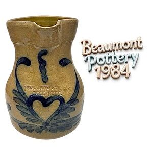Beaumont Pottery York Maine Stoneware Pitcher Heart Design Signed 1984